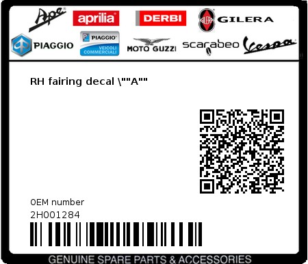 Product image: Aprilia - 2H001284 - RH fairing decal \""A""  0