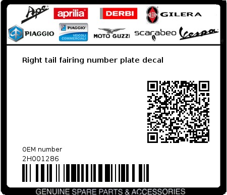 Product image: Aprilia - 2H001286 - Right tail fairing number plate decal  0