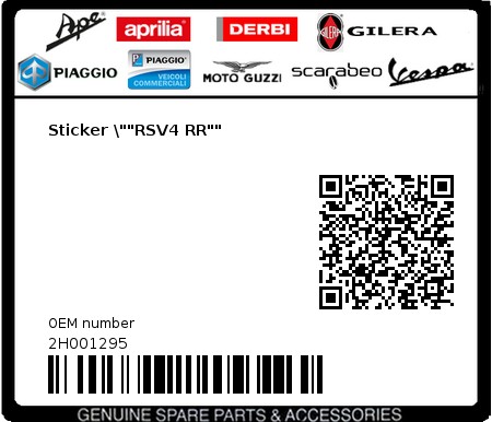 Product image: Aprilia - 2H001295 - Sticker \""RSV4 RR""  0