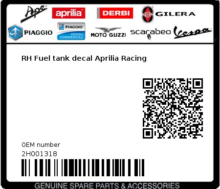 Product image: Aprilia - 2H001318 - RH Fuel tank decal Aprilia Racing  0
