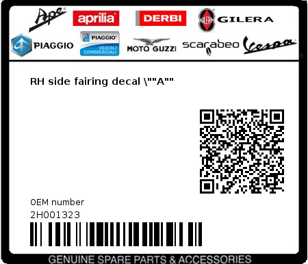 Product image: Aprilia - 2H001323 - RH side fairing decal \""A""  0