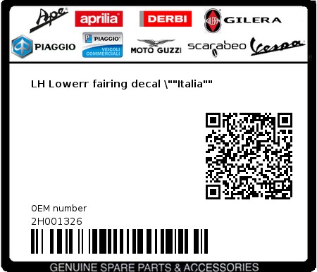 Product image: Aprilia - 2H001326 - LH Lowerr fairing decal \""Italia""  0