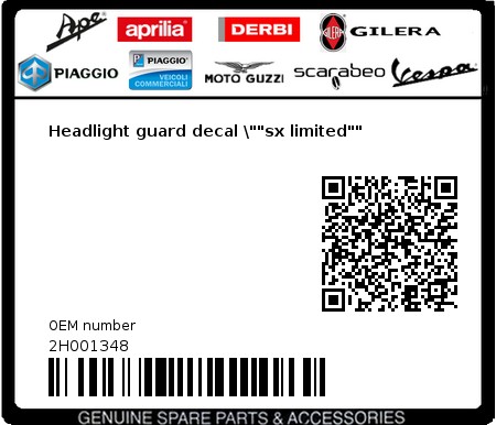 Product image: Aprilia - 2H001348 - Headlight guard decal \""sx limited""  0