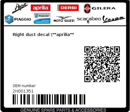 Product image: Aprilia - 2H001351 - Right duct decal \""aprilia""  0