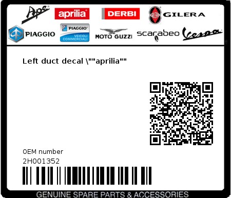 Product image: Aprilia - 2H001352 - Left duct decal \""aprilia""  0