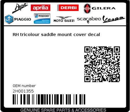 Product image: Aprilia - 2H001355 - RH tricolour saddle mount cover decal  0