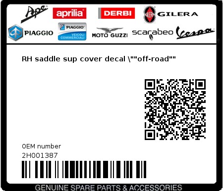 Product image: Aprilia - 2H001387 - RH saddle sup cover decal \""off-road""  0