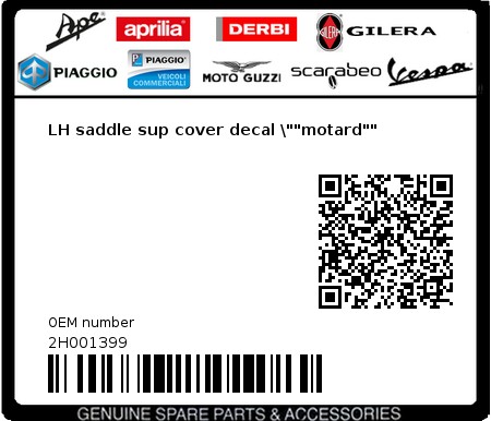 Product image: Aprilia - 2H001399 - LH saddle sup cover decal \""motard""  0