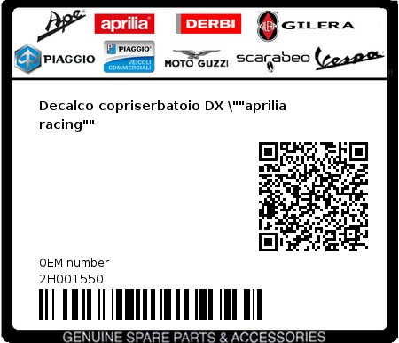 Product image: Aprilia - 2H001550 - Decalco copriserbatoio DX \""aprilia racing""  0