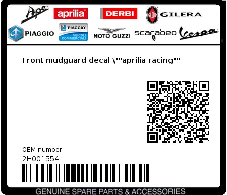 Product image: Aprilia - 2H001554 - Front mudguard decal \""aprilia racing""  0