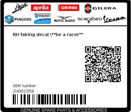 Product image: Aprilia - 2H001559 - RH fairing decal \""be a racer""  0