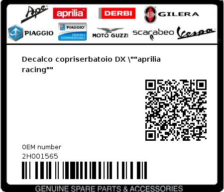 Product image: Aprilia - 2H001565 - Decalco copriserbatoio DX \""aprilia racing""  0
