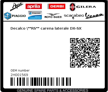Product image: Aprilia - 2H001569 - Decalco \""RS"" carena laterale DX-SX  0