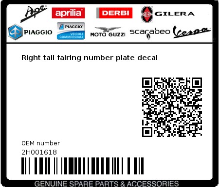 Product image: Aprilia - 2H001618 - Right tail fairing number plate decal  0