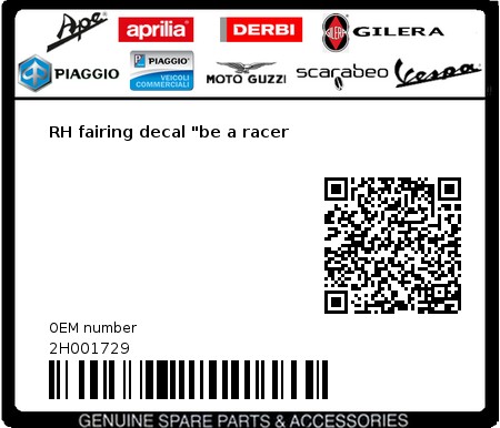 Product image: Aprilia - 2H001729 - RH fairing decal "be a racer  0