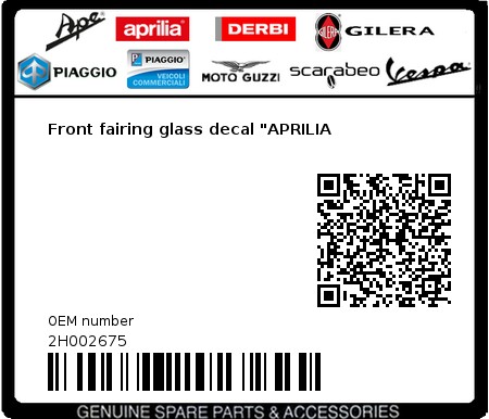 Product image: Aprilia - 2H002675 - Front fairing glass decal "APRILIA  0