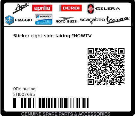 Product image: Aprilia - 2H002695 - Sticker right side fairing "NOWTV  0