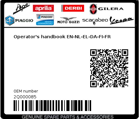 Product image: Aprilia - 2Q000085 - Operator's handbook EN-NL-EL-DA-FI-FR  0