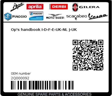 Product image: Aprilia - 2Q000092 - Op's handbook I-D-F-E-UK-NL J-UK  0