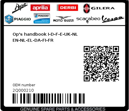 Product image: Aprilia - 2Q000210 - Op's handbook I-D-F-E-UK-NL EN-NL-EL-DA-FI-FR  0