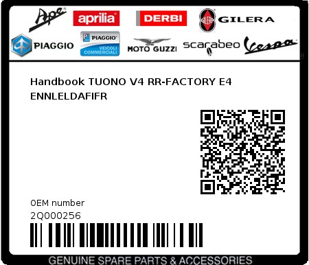 Product image: Aprilia - 2Q000256 - Handbook TUONO V4 RR-FACTORY E4 ENNLELDAFIFR  0
