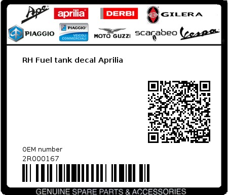Product image: Aprilia - 2R000167 - RH Fuel tank decal Aprilia  0
