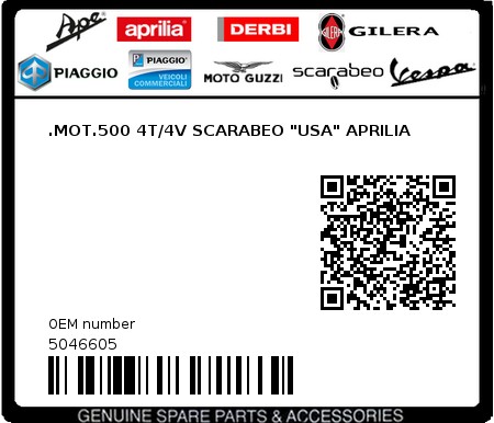 Product image: Aprilia - 5046605 - .MOT.500 4T/4V SCARABEO "USA" APRILIA  0