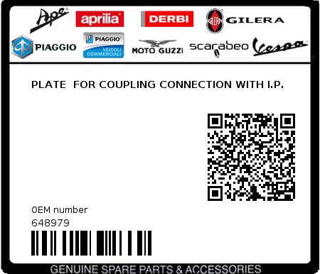 Product image: Aprilia - 648979 - PLATE  FOR COUPLING CONNECTION WITH I.P.  0
