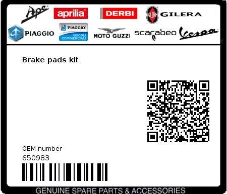 Product image: Aprilia - 650983 - Brake pads kit  0