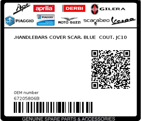 Product image: Aprilia - 67205806B - .HANDLEBARS COVER SCAR. BLUE  COUT. JC10  0