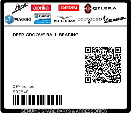 Product image: Aprilia - 832848 - DEEP GROOVE BALL BEARING  0
