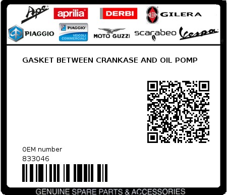 Product image: Aprilia - 833046 - GASKET BETWEEN CRANKASE AND OIL POMP  0