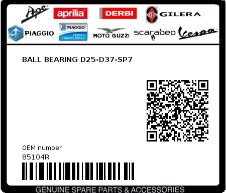Product image: Aprilia - 85104R - BALL BEARING D25-D37-SP7  0