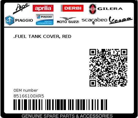 Product image: Aprilia - 85166100XR5 - .FUEL TANK COVER, RED  0