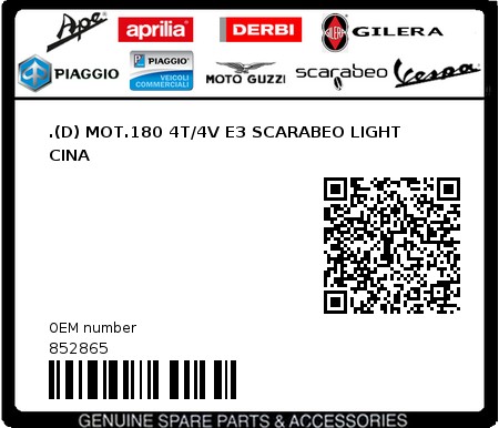 Product image: Aprilia - 852865 - .(D) MOT.180 4T/4V E3 SCARABEO LIGHT CINA  0
