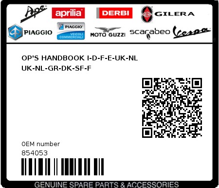 Product image: Aprilia - 854053 - OP'S HANDBOOK I-D-F-E-UK-NL UK-NL-GR-DK-SF-F  0