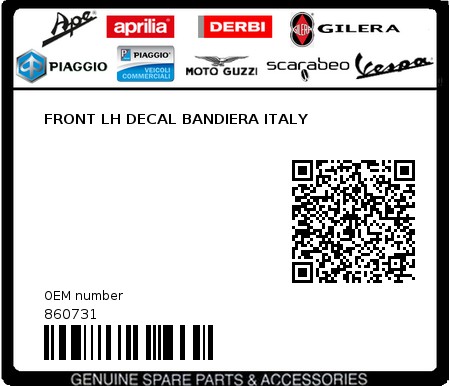 Product image: Aprilia - 860731 - FRONT LH DECAL BANDIERA ITALY  0
