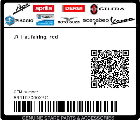 Product image: Aprilia - 894107000XRC - .RH lat.fairing, red  0