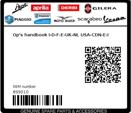 Product image: Aprilia - 899010 - Op's handbook I-D-F-E-UK-NL USA-CDN-E-I  0