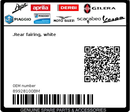Product image: Aprilia - 89928100BM - .Rear fairing, white  0