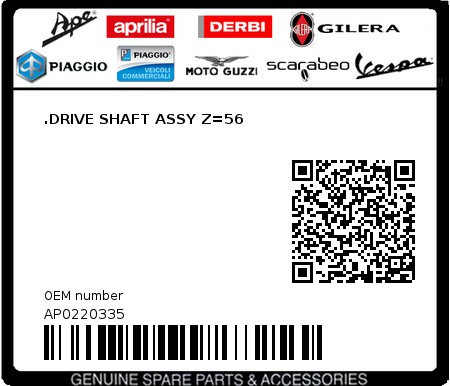 Product image: Aprilia - AP0220335 - .DRIVE SHAFT ASSY Z=56  0