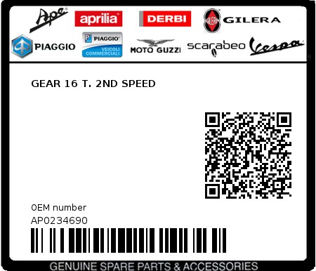 Product image: Aprilia - AP0234690 - GEAR 16 T. 2ND SPEED  0