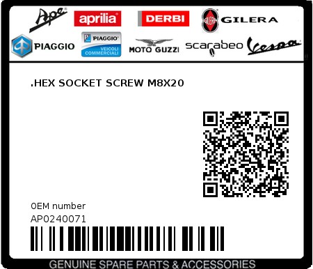 Product image: Aprilia - AP0240071 - .HEX SOCKET SCREW M8X20  0