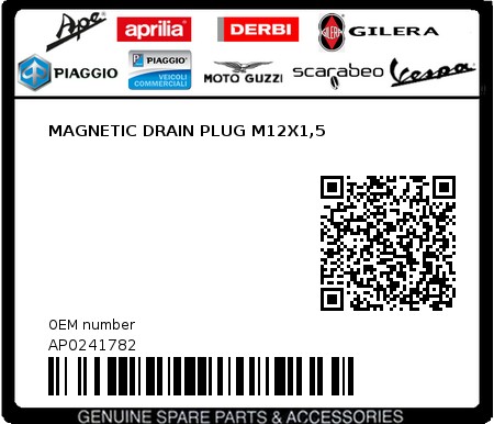 Product image: Aprilia - AP0241782 - MAGNETIC DRAIN PLUG M12X1,5  0