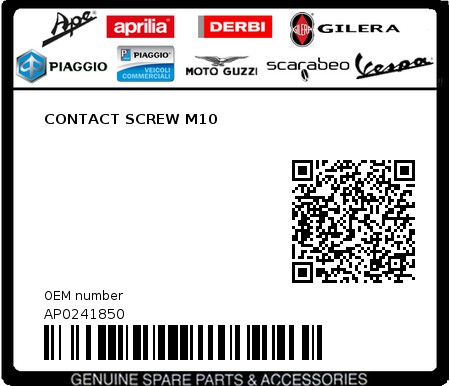 Product image: Aprilia - AP0241850 - CONTACT SCREW M10  0