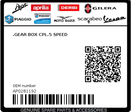 Product image: Aprilia - AP0281192 - .GEAR BOX CPL.5 SPEED  0
