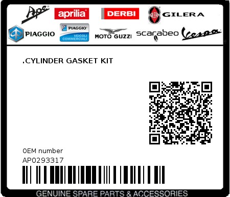 Product image: Aprilia - AP0293317 - .CYLINDER GASKET KIT  0
