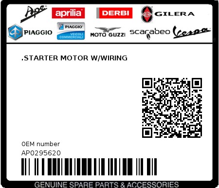 Product image: Aprilia - AP0295620 - .STARTER MOTOR W/WIRING  0