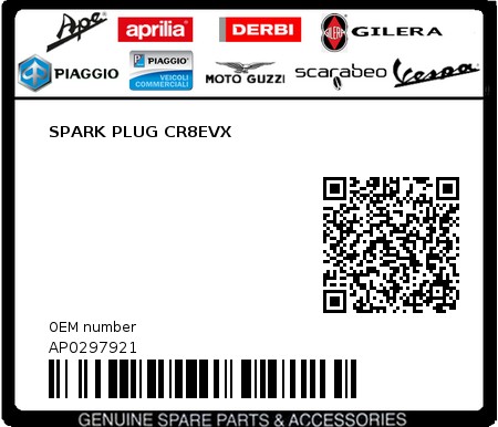 Product image: Aprilia - AP0297921 - SPARK PLUG CR8EVX  0