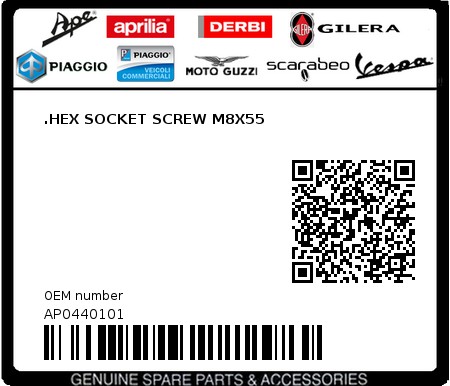 Product image: Aprilia - AP0440101 - .HEX SOCKET SCREW M8X55  0